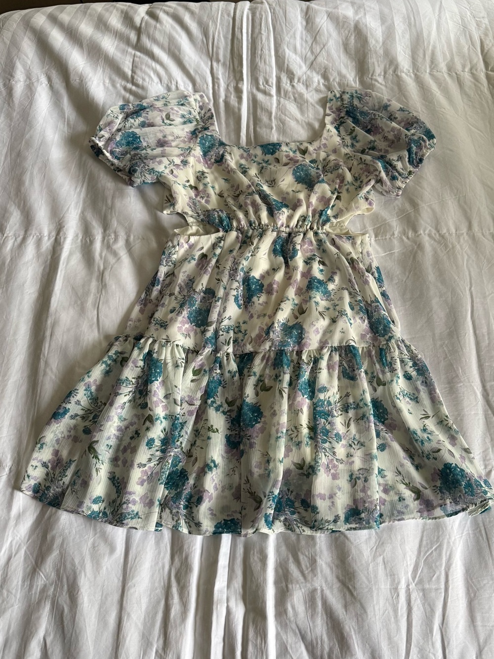 Taylor Cream Mini Dress with Teal & Lavender Floral Print
